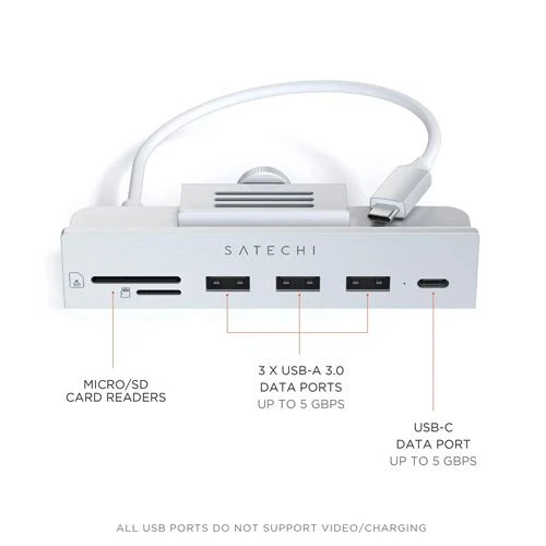 Adaptador HUB Satechi Satechi ST-UCICHS USB-C Clamp 6 em 1 para iMac 24" 2021 a 2024 - Prateado - Image 4