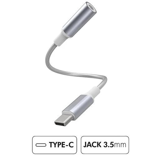 Adaptador USB-C / Jack 3.5mm Force Power Lite - Branco / Prateado