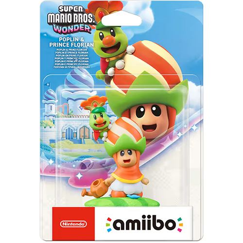 Amiibo de Poplin e príncipe Florian (Super Mario Bros. Wonder)