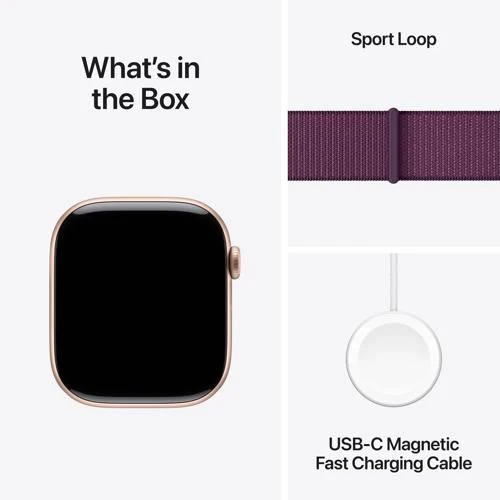 Apple Watch Series 10 GPS 46 mm | Alumínio Rosa Dourado | Bracelete Loop Desportiva Ameixa - Image 9