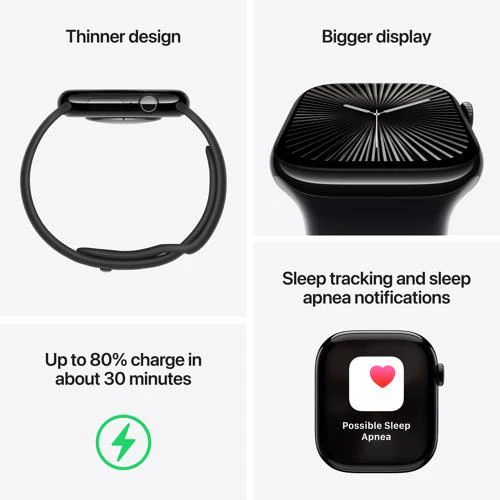 Apple Watch Series 10 GPS 46mm - Cellular - Titânio Ardósia | Bracelete Desportiva Preta - S/M - Image 3