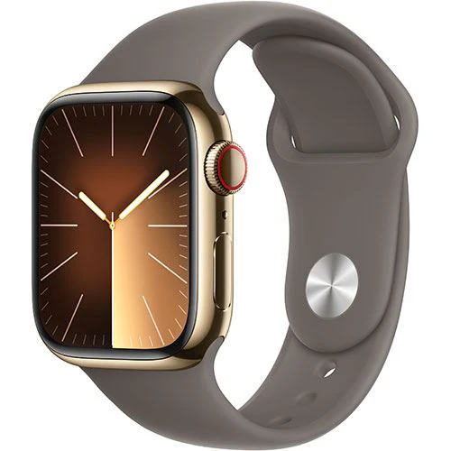 Apple Watch Series 9 GPS 41mm - Cellular - Aço Inoxidável Dourado | Bracelete Desportiva Argila - S/M