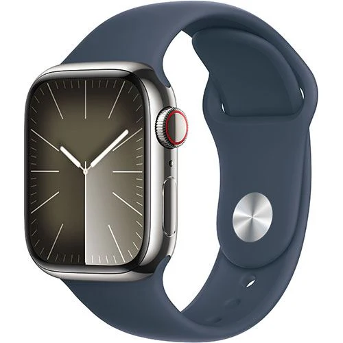Apple Watch Series 9 GPS 41mm - Cellular - Aço Inoxidável Prateado | Bracelete Desportiva Azul trovoada - S/M