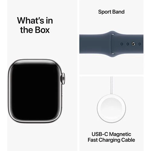 Apple Watch Series 9 GPS 41mm - Cellular - Aço Inoxidável Prateado | Bracelete Desportiva Azul trovoada - S/M - Image 6