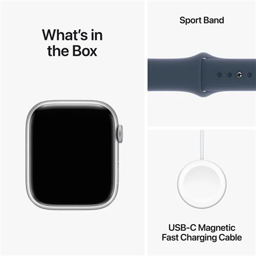 Apple Watch Series 9 GPS 45mm - Alumínio Prateado | Bracelete Desportiva Azul trovoada - S/M - Image 6