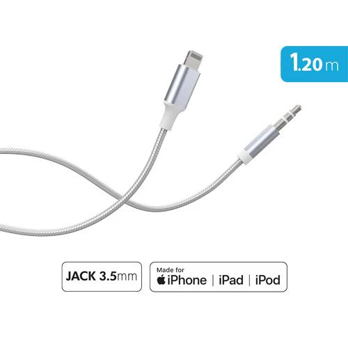 Cabo Áudio Jack 3.5mm / Lightning Force Power Lite - 1.2m - Prateado