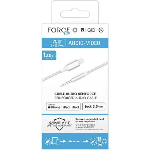 Cabo Áudio Jack 3.5mm / Lightning Force Power Lite - 1.2m - Prateado - Image 5