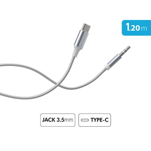 Cabo Áudio Jack 3.5mm / USB-C Force Power Lite - 1.2m - Prateado