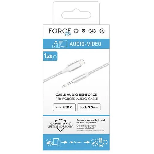 Cabo Áudio Jack 3.5mm / USB-C Force Power Lite - 1.2m - Prateado - Image 6