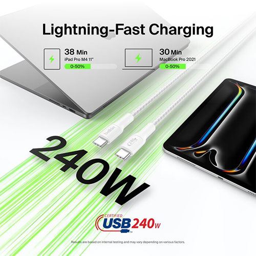 Cabo USB-C Belkin BoostCharge 240W - 1m - Branco - Image 2