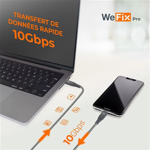 Cabo WeFix Pro USB-C 2m - Cinzento - Image 7