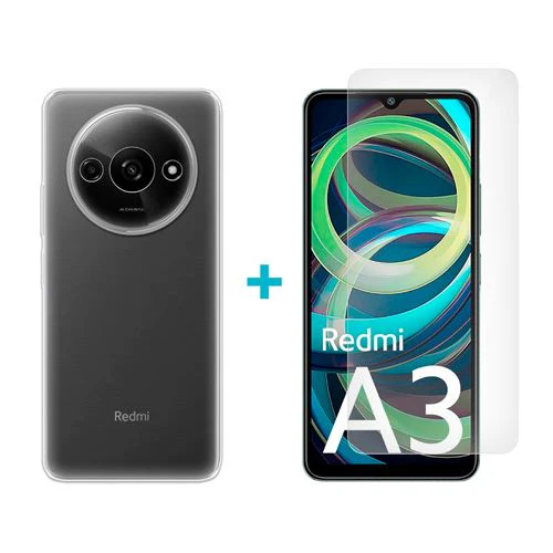 Capa 4-OK Ultra Slim 0.2 + Película Protetora de Ecrã Vidro Temperado Glass Dúo para Xiaomi Redmi A3 - Transparente