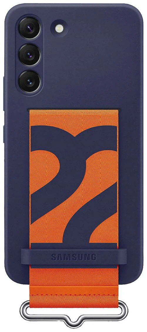 Capa Samsung Galaxy S22 Silicone com Fita - Azul Escuro/Fita Laranja