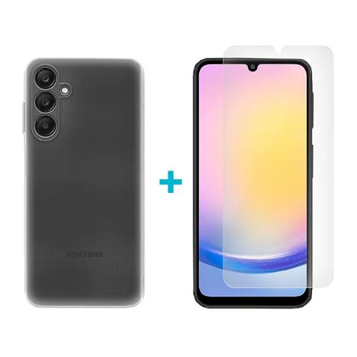 Capa Silicone Icoveri Cover Protek + Película Protetora de Ecrã Vidro Temperado Glass Duo para Samsung Galaxy A25 - Transparente