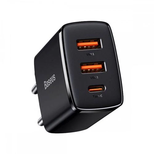 Carregador Baseus USB / USB- C com Carregamento Rápido 30W - Preto