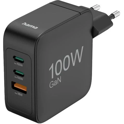 Carregador GaN USB+2XUSB-C Hama - 100W - Preto