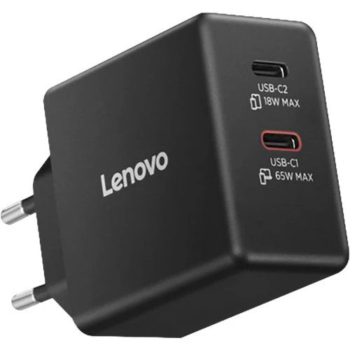 Carregador Lenovo Dual USB-C GaN - 65W - Preto