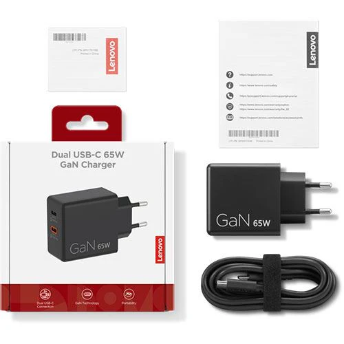 Carregador Lenovo Dual USB-C GaN - 65W - Preto - Image 6