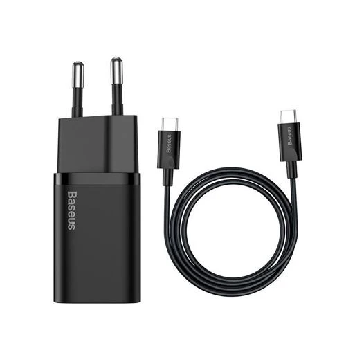 Carregador Rápido USB-C Baseus Super SI 25W + Cabo USB-C 1m - Preto