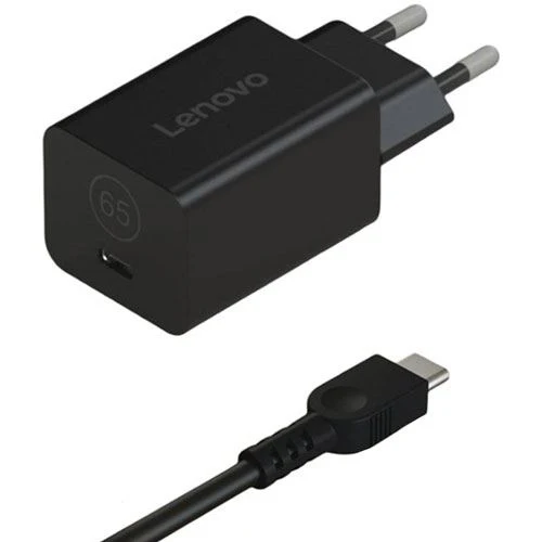Carregador USB-C GaN Lenovo 65W + Cabo USB-C - Preto