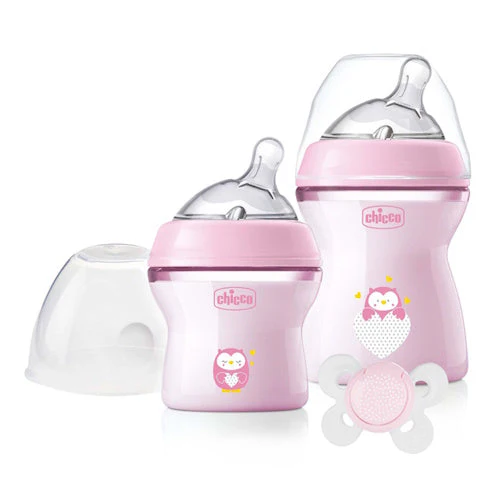 Conjunto de Biberões + Chupeta Chicco NaturalFeeling Girl 0M+ - Rosa