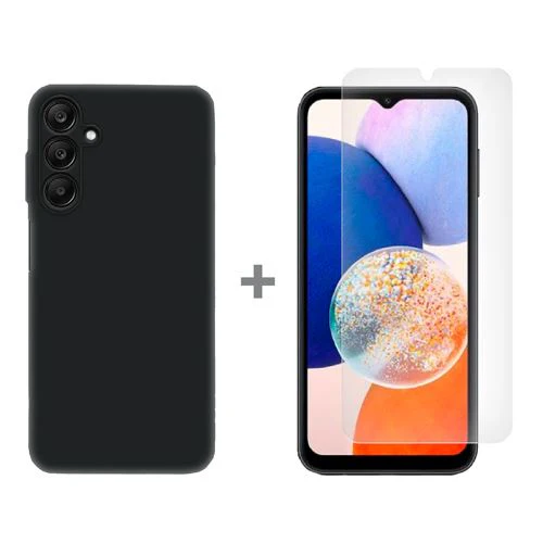 Capa Silicone Icoveri Preta + Película Protetora de Ecrã Vidro Temperado Glass Duo para Samsung Galaxy A15