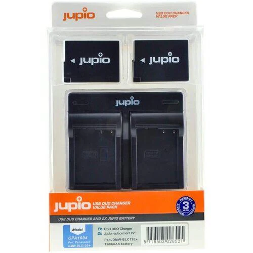 Kit Carregador Duplo + 2 Baterias Compatíveis Jupio CPA1004 Panasonic DMW-BLC12E 1200mAh 7,2V