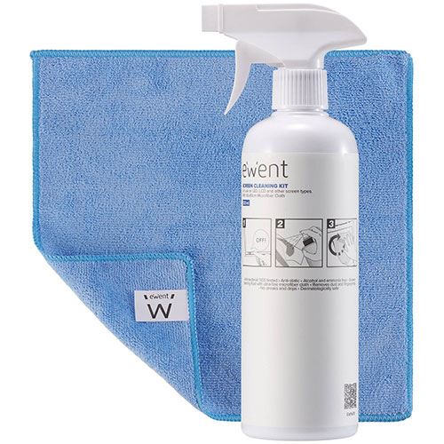 Kit Limpeza de Ecrãs Ewent EW5678 500ml + Pano de Microfibras 30x30cm