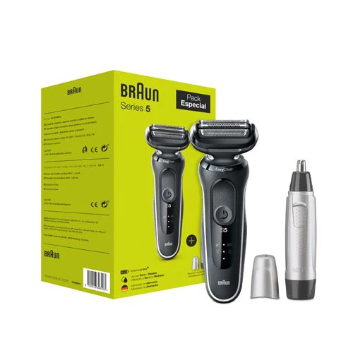 Máquina de Barbear Elétrica Braun Series 5 S5 51W1000S + Aparador Orelhas & Nariz EN10