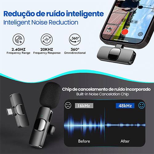 Pack Microfones 4-OK USB-C / Lightning 4-OK - 2 Unidades- Preto - Image 3