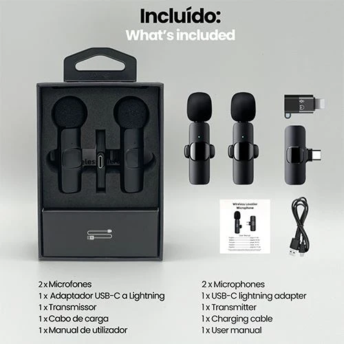 Pack Microfones 4-OK USB-C / Lightning 4-OK - 2 Unidades- Preto - Image 6