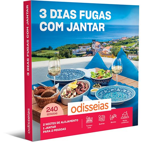 Pack Presente Odisseias - 3 Dias Fugas com Jantar | Experiência 2 noites | Jantar | 2 pessoas