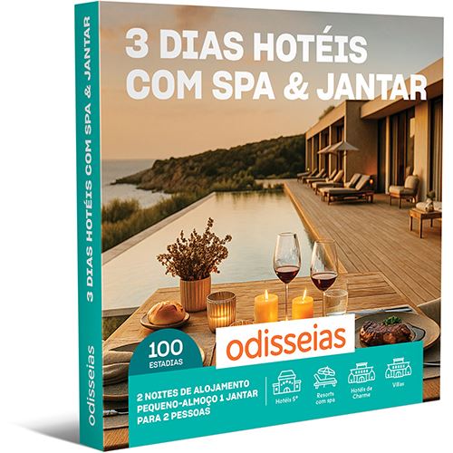 Pack Presente Odisseias - 3 Dias Hotéis & SPA com Jantar | Experiência 1 noite | SPA e Jantar | 2 pessoas