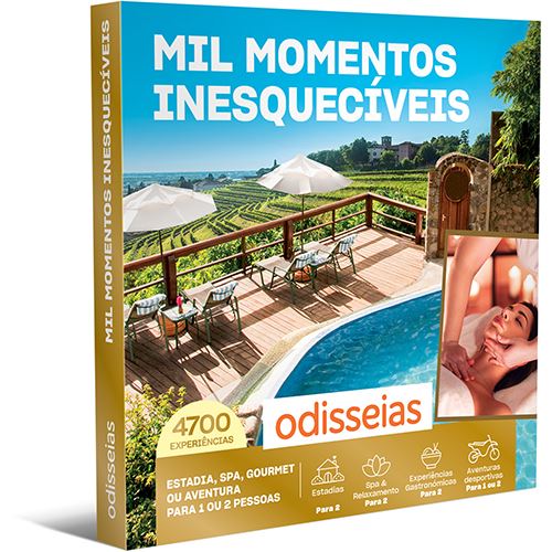 Pack Presente Odisseias - Mil Momentos Inesquecíveis | Experiência de alojamento, SPA, gourmet ou aventura | 1 ou 2 pessoas