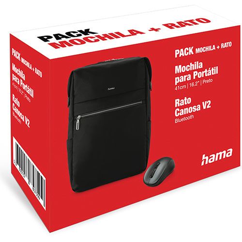 Pack Rato Bluetooth Hama Canosa V2 - Antracite + Mochila Hama Ultimate 16.2'' - Preto