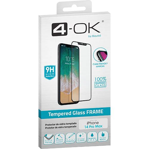 Película Ecrã Vidro Temperado 4-OK para Apple iPhone 14 Pro Max - Moldura Preta