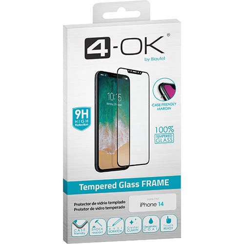 Película Proteção de Ecrã Vidro Temperado 4-OK para Apple iPhone 14 - Moldura Preta