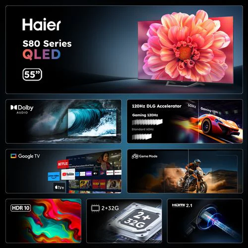 Smart TV Haier 55" QLED UHD 4K H55S80FUX Google TV - 140cm - Image 2