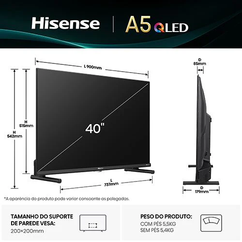 Smart TV Hisense 40" QLED FHD 40A5Q - 101cm - Image 2