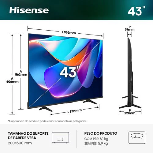 Smart TV Hisense 43" LED UHD 4K 43A6S - 109cm - Image 2