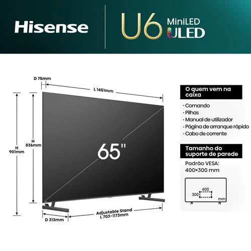 Smart Tv Hisense 65" Mini-Led 4K 65U6Nq - 165 Cm - Outlet Loja Benfica - Grade A - Image 12