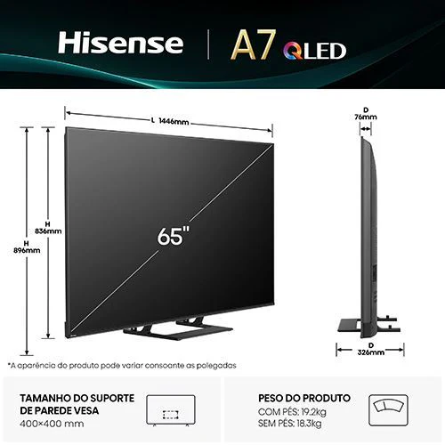 Smart TV Hisense 65" QLED UHD 4K 65A7Q - 165cm - Outlet - Grade A - Image 3