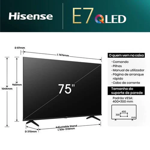 Smart Tv Hisense 75" Qled 75E7Nq - 190Cm - Outlet Loja Benfica - Grade A - Image 12