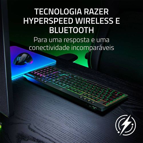 Teclado Gaming Mecânico Razer BlackWidow V4 Low-Profile HyperSpeed Wireless/Bluetooth - Green Switches - Layout US - Preto - Image 3
