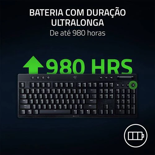 Teclado Gaming Mecânico Razer BlackWidow V4 Low-Profile HyperSpeed Wireless/Bluetooth - Green Switches - Layout US - Preto - Image 7