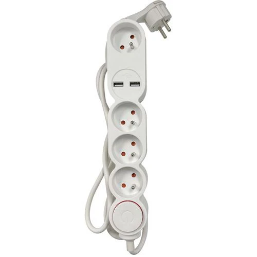 Tomada Accsup 4 Saídas + 2x USB-A 1,5m - Branco